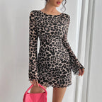 Leopard Print Backless Mesh Dress