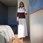 Women's Patchwork Slit Collared Dress