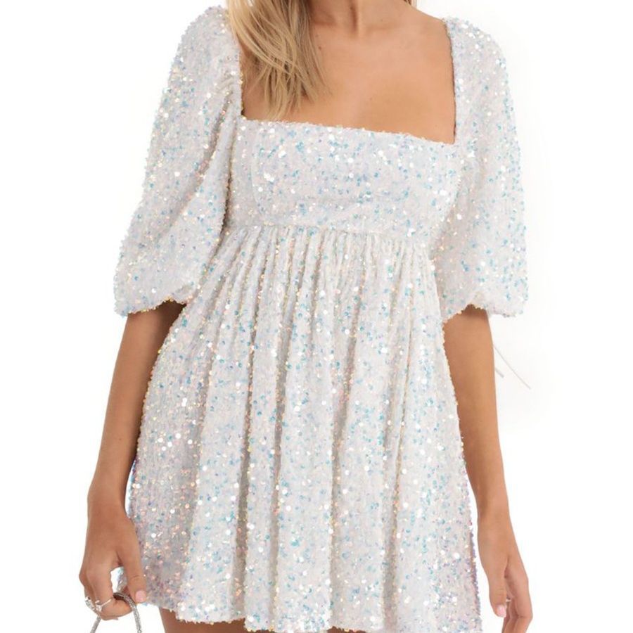 Women's Plus Size Loose Version Sequin Dress Casual Round Neck Short