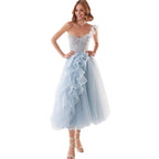 Women's Light Blue 3d Mesh Backless Cocktail Dress