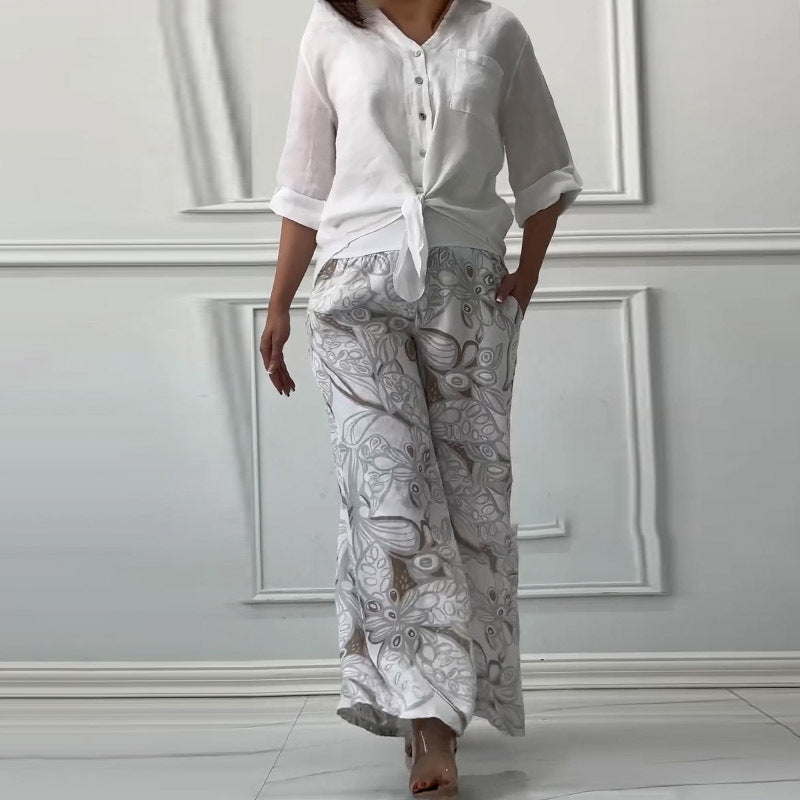 Cardigan Shirt High-Waist Loose Trousers Two Piece Set