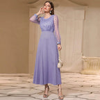 Women's Women's's Autumn Round Neck Long Sleeve High Waist Slim Dress