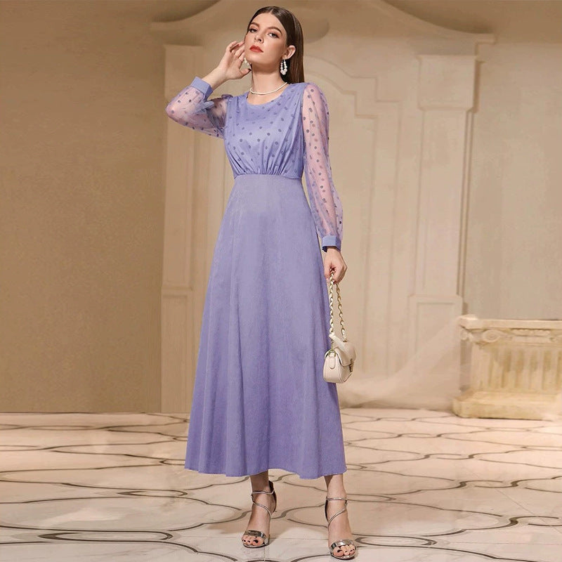 Women's Women's's Autumn Round Neck Long Sleeve High Waist Slim Dress