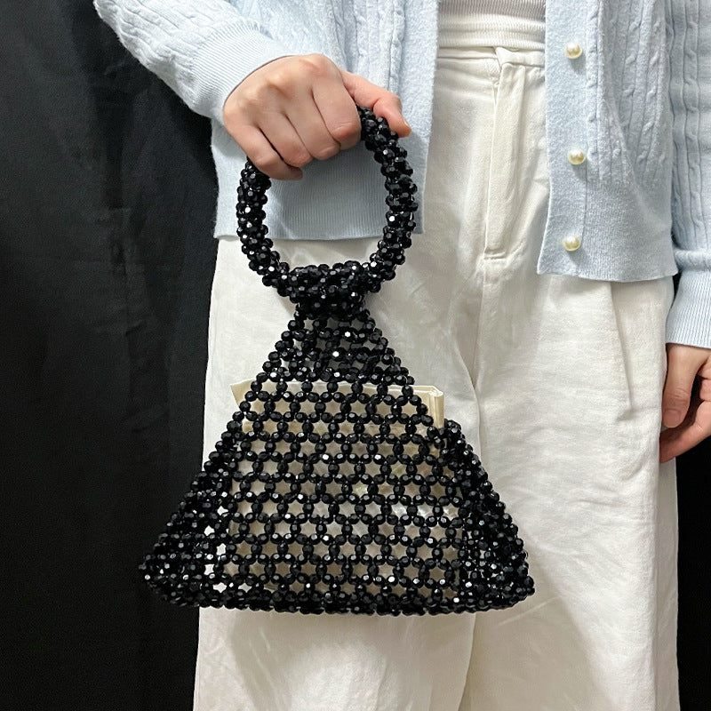 Women's Beaded Woven Triangle Handbag