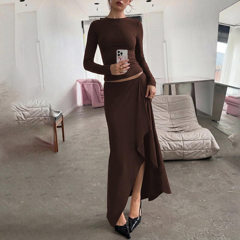 Women's Asymmetric Long-Sleeve Maxi Dress