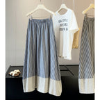 Retro Plaid Stitching Striped Skirt Women Summer HW