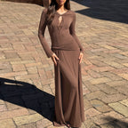 Women's Arrival Sexy Cutout V Neck Lace Collar Slim Fit Long Sleeve Stitching Twisted Ribbon Dress Women