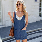 Washed Denim Suspender Skirt