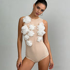 Women's Floral Stitching Slim Fit Bodysuit