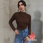 Women's Pleated Mock Neck Long Sleeve Top