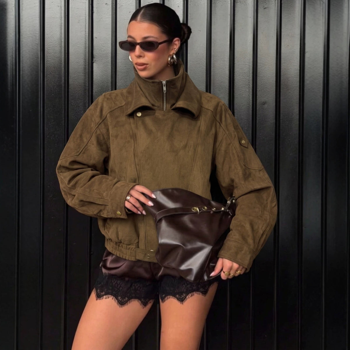 Women's Maillard Suede Jacket Women Autumn Winter Trendy Double Collared Motorcycle Clothing Jacket