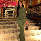 Women's Summer Slim Pleated Round Neck Long Sleeved Dress