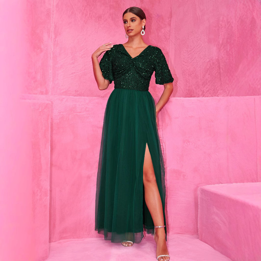 Sequined A-Line Tulle Evening Dress