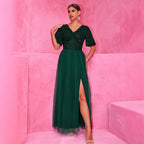 Sequined A-Line Tulle Evening Dress