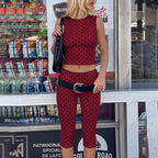 Women's Polka Dot Top & Cropped Pants Set
