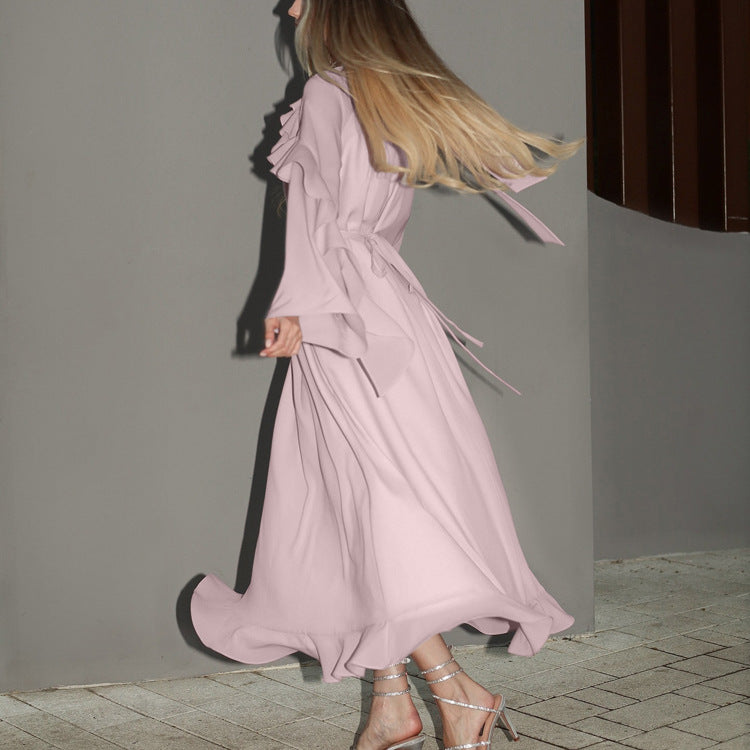 Ruffled Tied Long Sleeve Dress High Grade
