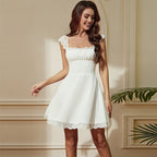 Lace Pleated Square-Neck Cami Mini Dress