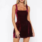 Gold Velvet Backless Strap Dress
