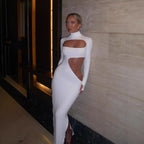 Sexy Dress Turtleneck Long Sleeve Cutout Tight Slim Solid Color