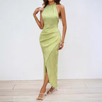 Halter Backless Split Bodycon Midi Dress