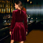 Women's Velvet Party Elegant Half Turtleneck Waist Slimming A Swing