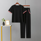 Women's Knitted Sports Summer Ice Silk Round Neck Solid Two-Piece Set