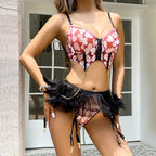 Supply Sexy Peach Heart Pattern Feather Pettiskirt Split Sexy Lingerie Sets