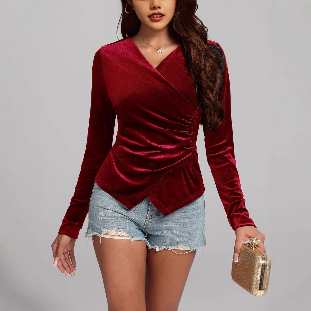 Women's Long-Sleeve Asymmetric V-Neck Top