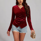 Women's Long-Sleeve Asymmetric V-Neck Top
