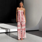 Women's Summer Positioning Printing Loose Casual Sling Top Wide Leg