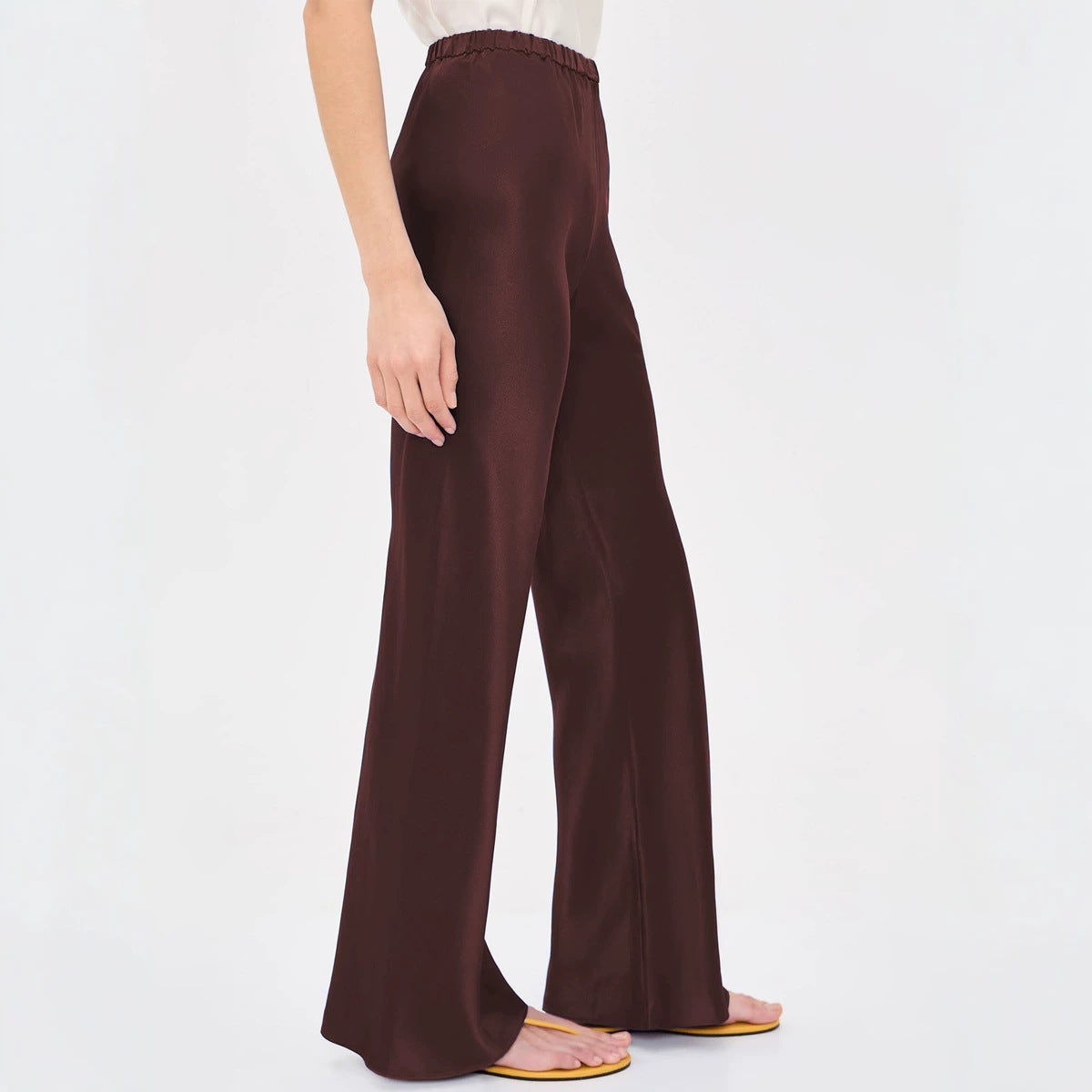 Women Clothing Imitation Acetate Satin Wide Leg Pants Boutique High Waist Elastic Drape Solid Color Trousers for Women