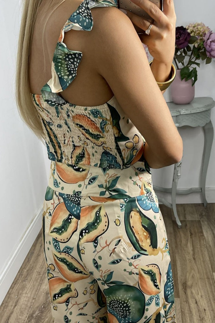 Printed Casual Strappy Top Trousers Two Piece Set