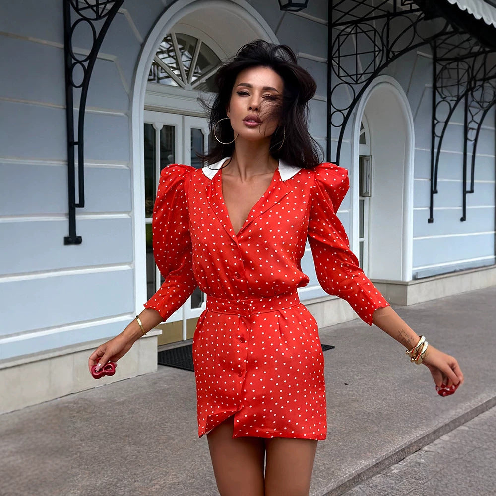 Women's Polka-Dot Collared Midi Dress