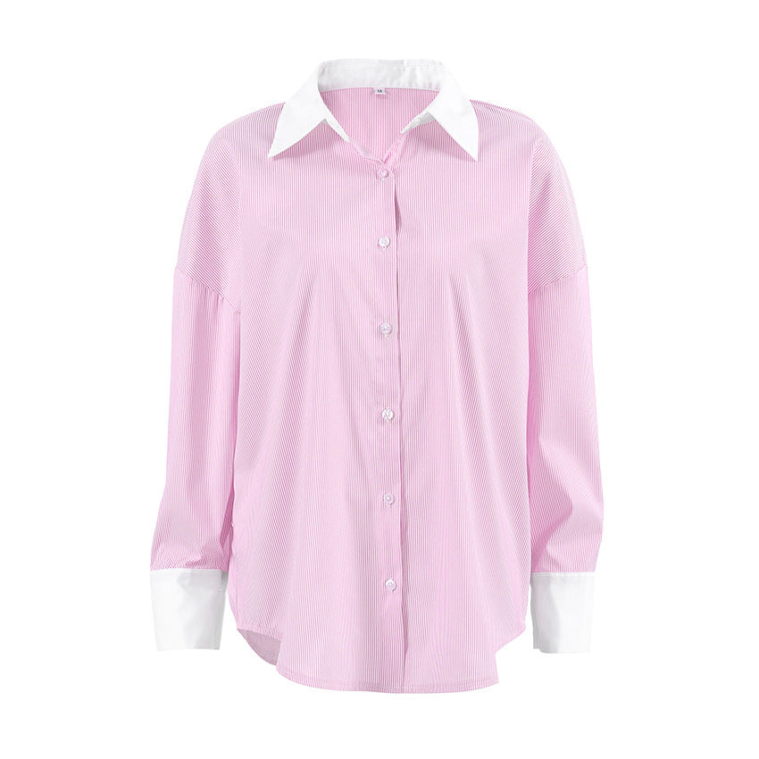 Women's Contrast Striped Button-Up Shirt