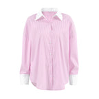 Women's Contrast Striped Button-Up Shirt