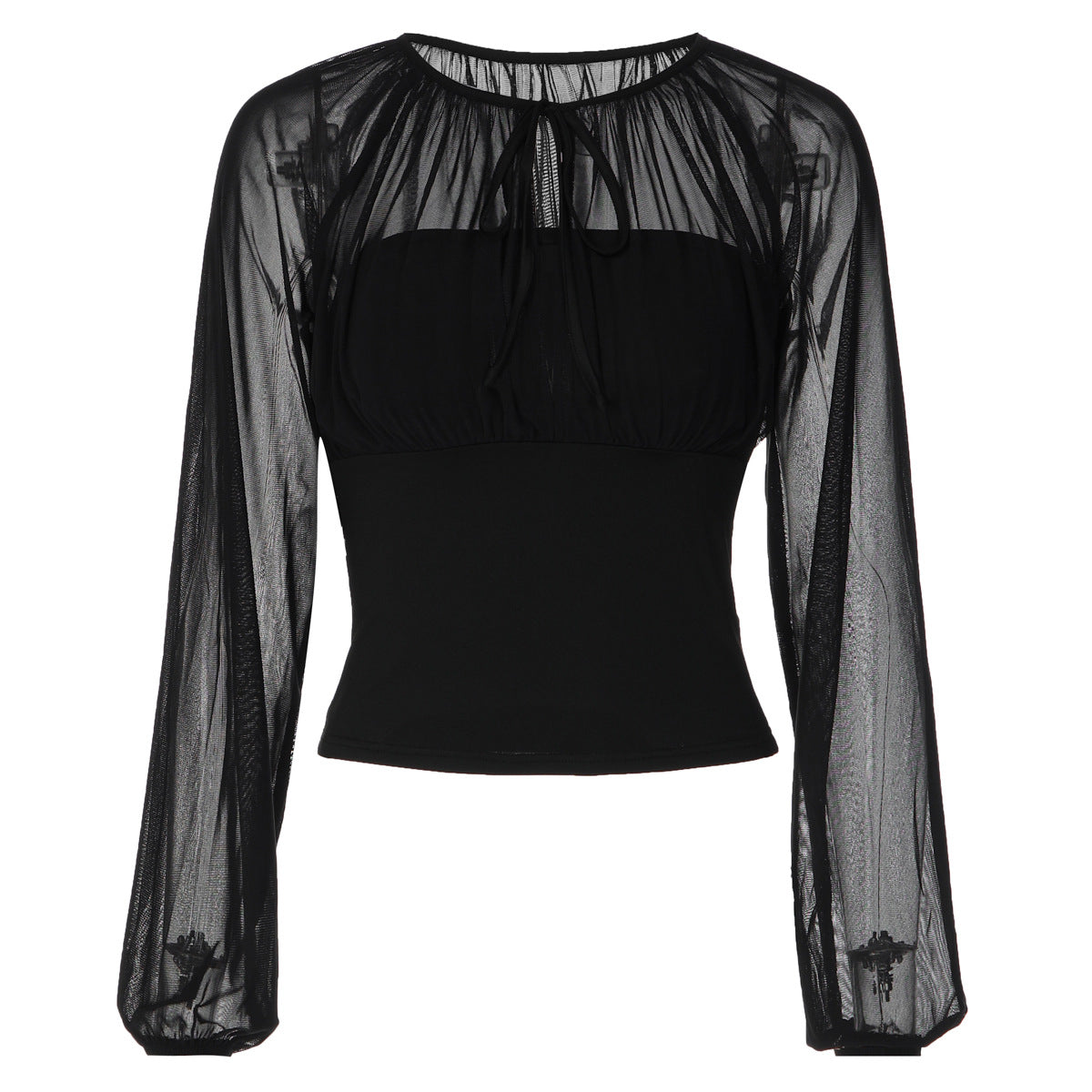 Women's Sheer Mesh Long Sleeve Patchwork Crop Top