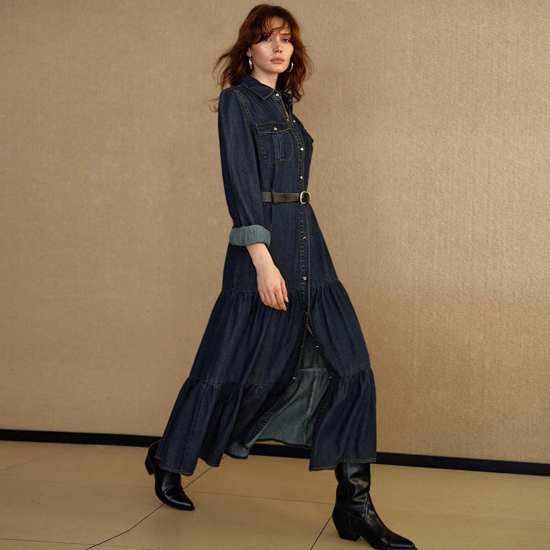 Denim Long-Sleeve Waist Dress