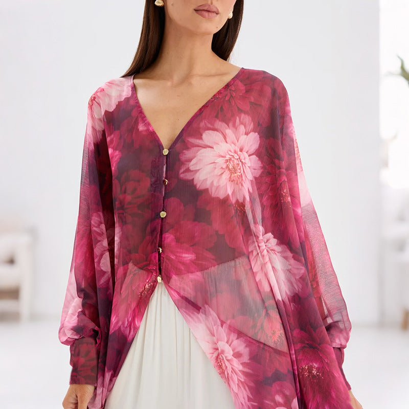 Women's Polka-Dot Cropped Cardigan With Lantern Sleeves