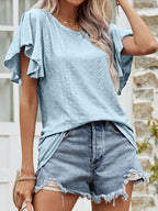 Women's Hollow-Out Ruffle-Sleeve T-Shirt – Casual Top