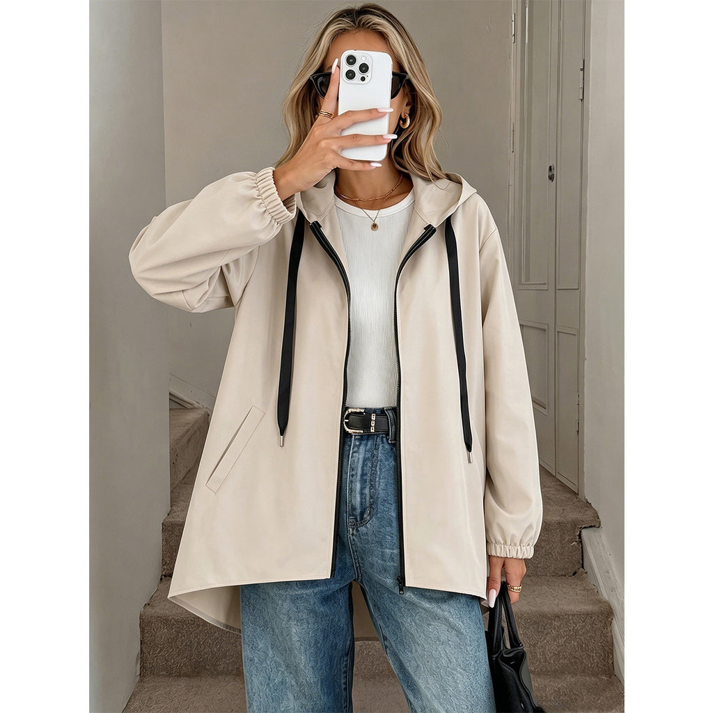 Plus Size Hooded Trench Jacket