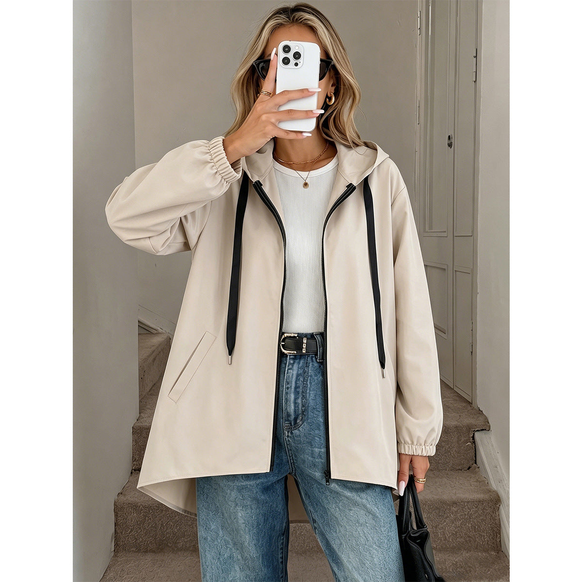 Plus Size Hooded Trench Jacket