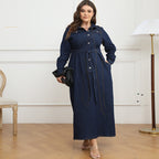 Plus Size Collared Denim Maxi Dress