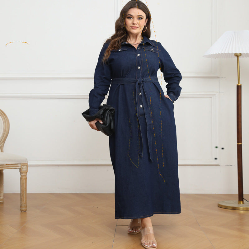 Plus Size Collared Denim Maxi Dress