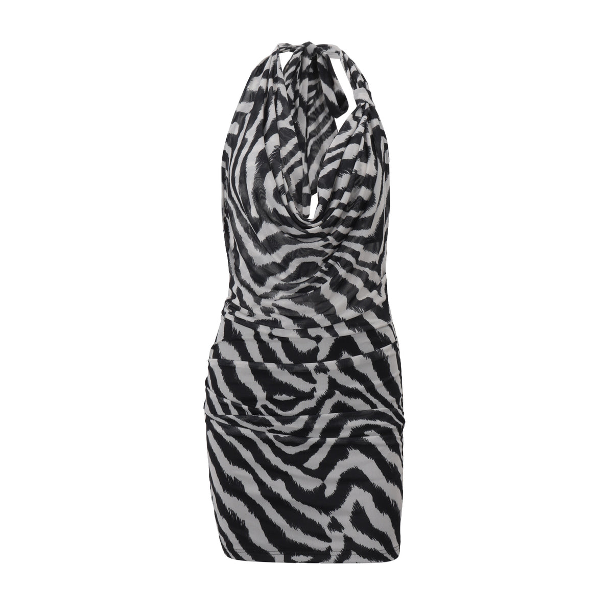 Halter Swing Collar Zebra Pattern Dress