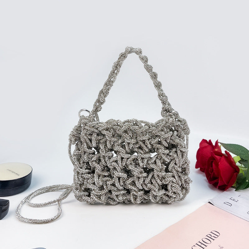 Silver Rhinestone Woven Party Bag