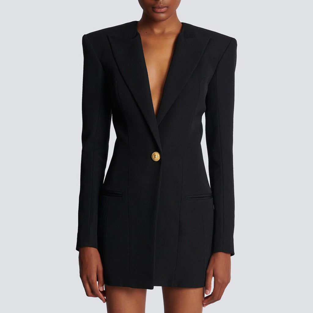 Collared Long-Sleeve Blazer Mini Dress