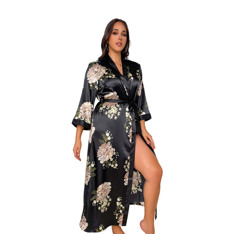 Women's Plus Size Printed Silk Nightdress Pajama