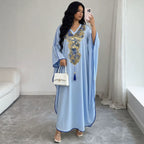 Women's V Neck Machine Embroidery Robe Dress Autumn Loose Slim Fit Slimming Cocktail Dress