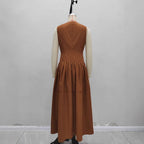 Women's Brown Sleeveless Layered Maxi Dress
