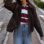 Women's Retro Off-Shoulder Zip-Up Coat